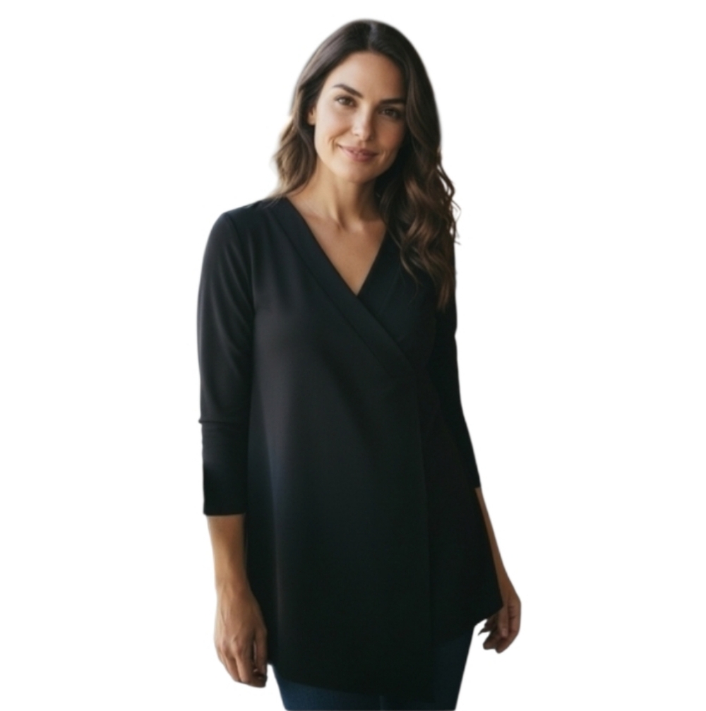 Periphery Women's Jersey Top Long Sleeve Assymetrical Front Hem Black Size XL